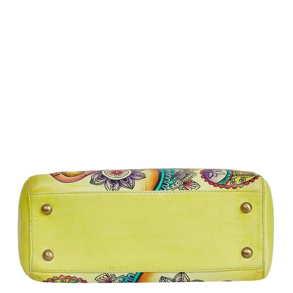 Yellow Top Handle Handbag for Ladies, Hand painted Leather Crossbody Bag, Purse - Picture 6 of 9